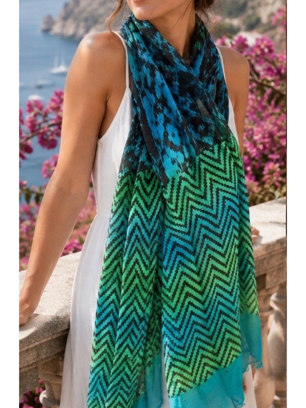 New Womens Chevron Print Scarf Blue Green New 5000-3102